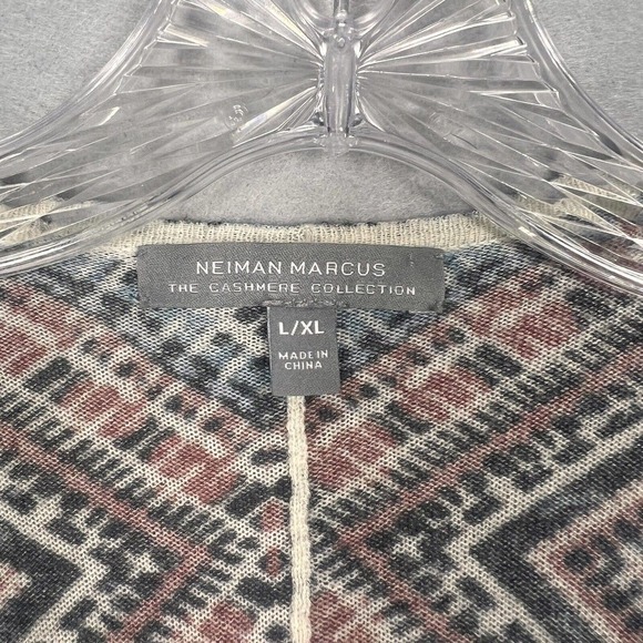 Neiman Marcus Cashmere Cardigan Sweater L/XL Multicolor Aztec Print Open - Picture 6 of 12